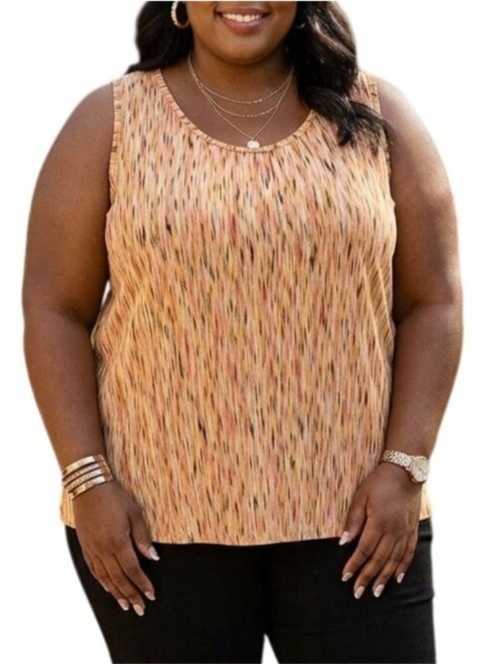 JMS Easy Dressing Plus Size 2X Top Sunset Print Flowy Lightweight Sleeveless